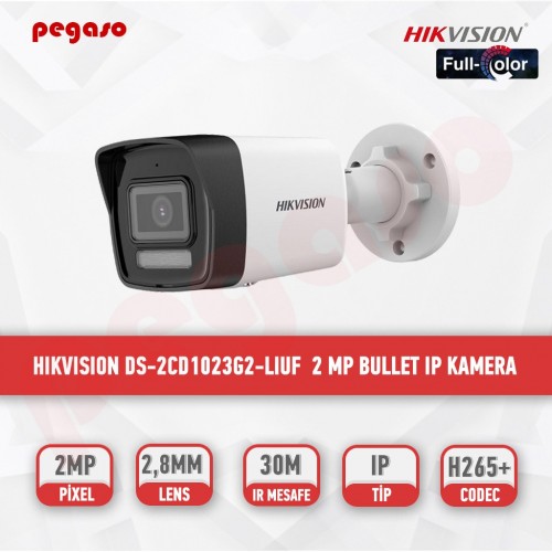 HIKVISION DS-2CD1023G2-LIUF 2 MP 2,8MM DAHİLİ SES POE H265+IP SMART HYBRID BULLET KAMERA